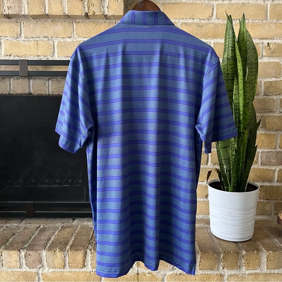 Oliver Ridley Mens Medium Performance Polo Purple Blue Striped - Picture 4 of 6